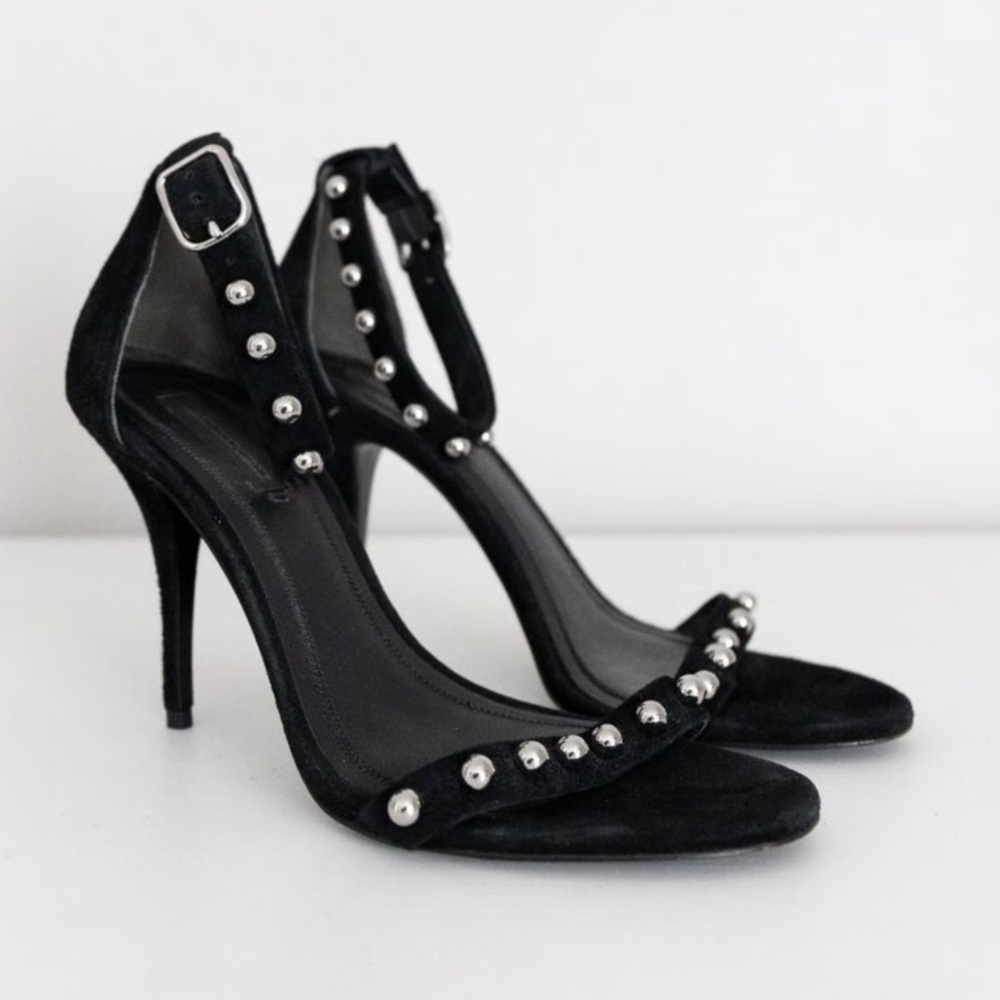♥️… Alexander Wang Studded Antonia Ankle Strap Heel Black Suede Sandal